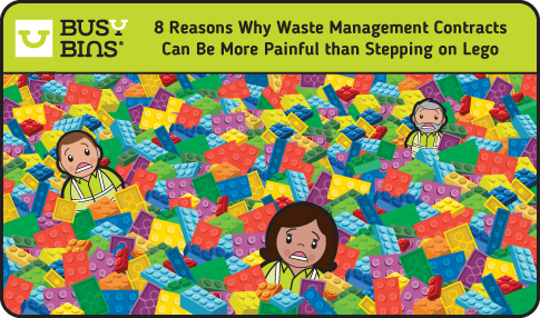 8 Reasons Why Waste Management Contracts Can Be More Painful than Stepping on Lego. An image of our three Busy Bins characters in a 