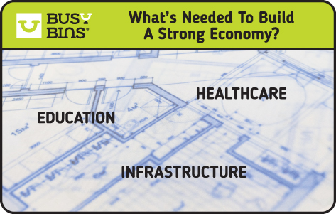 Why Inequality in Society is Bad for Business. What's Needed to Build a Strong Economy Title. A blueprint of a building under construction, with elements like 